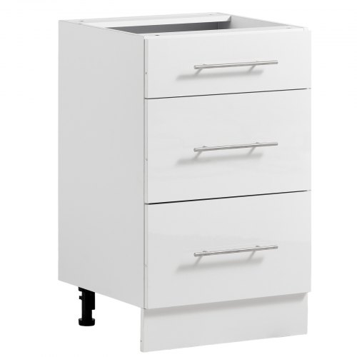 VEVOR Mueble Bajo de Cocina, Ancho de 50 cm, 3 Cajones, sin Montar, Herrajes de Cierre Suave, Cantos Reforzados, 500 x 475 x 815 mm (ancho x profundidad x alto), para Hogar, Oficina y Lavadero, Blanco