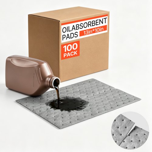 VEVOR Almohadillas Absorbentes Universales 100 Piezas 350 GSM para Derrames en Garajes, Talleres y Fábricas, 33 x 25 cm, 3,5 mm de Grosor y Líneas Precortadas para Adaptar el Tamaño y Reducir Residuos