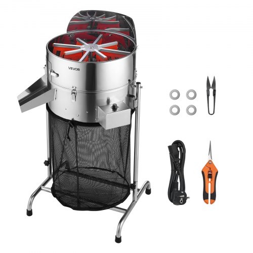 VEVOR Electric Bud Leaf Trimmer, 415mm Tiltable Bud Trimmer with Sharp Stainless Steel Blades, Adjustable Speed, Hydroponic Cutting Machine with Collection Bag Hand Pruner & Scissors, for Leaves Buds