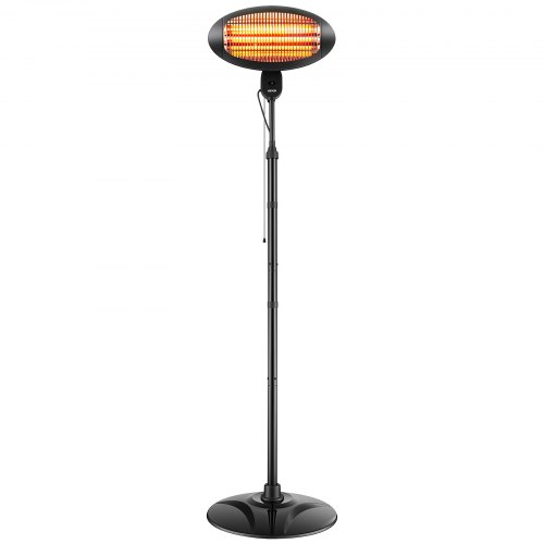 VEVOR Infrared Heater 2000W Electric Space Heater Pull-Chain Control Black, 3 Heat Settings, Premium Cold-Rolled Steel, Adjustable Height, Even Warmth for Patios, Backyards, Balconies Outdoor Use