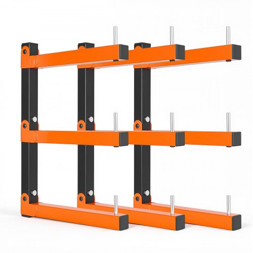 VEVOR Lumber Rack, 3-Tier 3-Pack 50 kg per Tier, Foldable Wood Storage, Wall-mounted for Garages, Workshops, Warehouse, Basement, Heavy-Duty Cantilever Arms, Locking Pins, Steel, Orange & Black