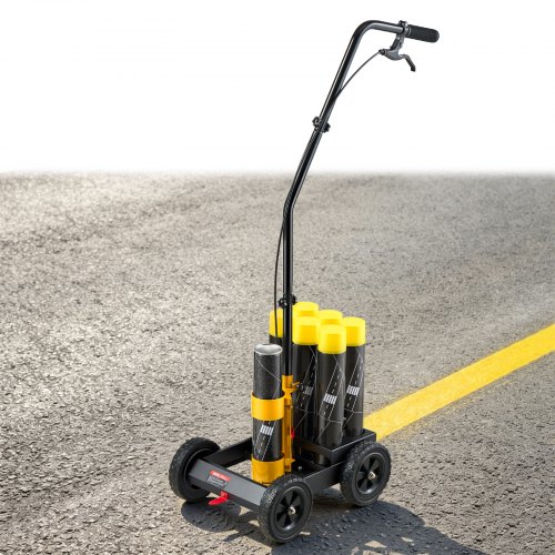 VEVOR Striping Line Marking Machine 6-Can Capacity Black with 4 Wheels, Parking Lot Striping Machine, 50-100 mm Adjustable Line Width, Heavy Duty, Fast and Accurate Marking, with Adapter Nozzle