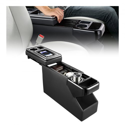 VEVOR Center Console Between Seat Floor Mount Console Storage Box, Central-Console Tools Organizer with Sliding Lid, Cups Holders & Multiple Storage Compartments for Trucks, Minivans, SUVs