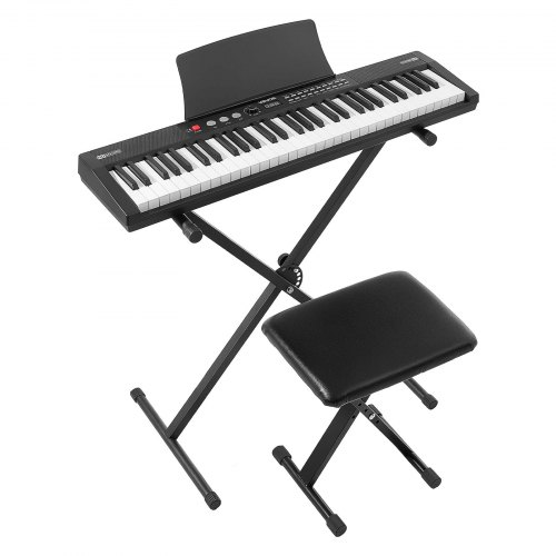 VEVOR Digital Piano 61 Keys Semi Weighted Keyboard Portable Stand Bench, for Beginners, 128 Tones, 128 Rhythms, Dual Power Supply Electronic Piano, with Pedal, Headphone Jack, USB/MIDI, Music Stand