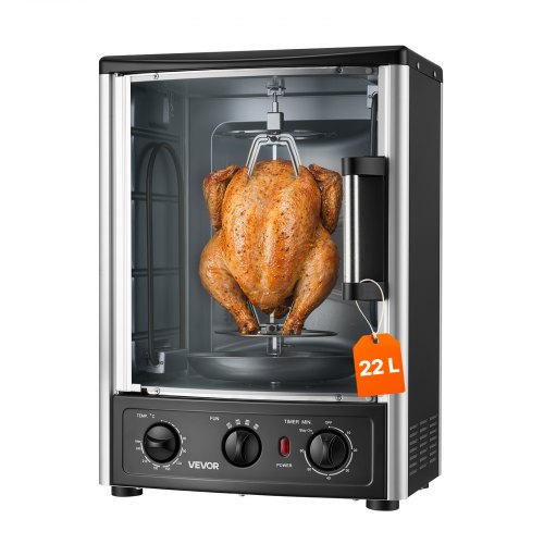 VEVOR Bänkskiva Vertikal Roterande Ugn 22L Rotisserie Shawarmamaskin, 1500W Kebabgrill med Värmebeständig Dörr, Droppbricka, Timer och Temperaturkontroll, Kebabgaller med 7 Spett