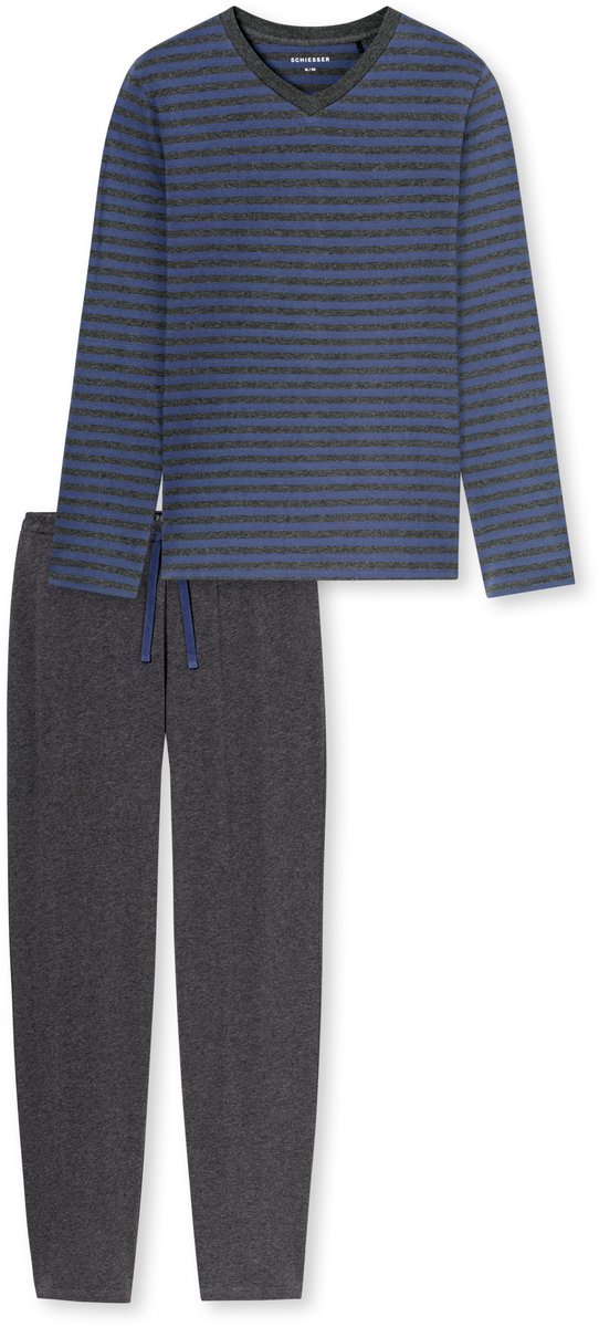 Schlafanzug lang V-Ausschnitt Ringel faded denim - Casual Nightwear 50