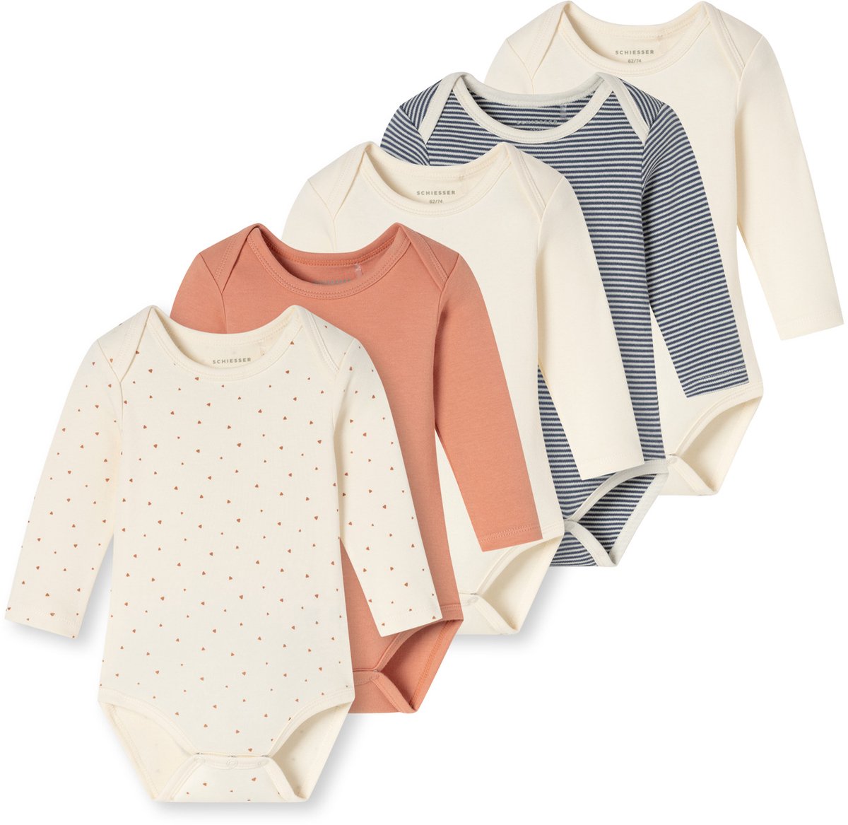 Babybodies Feinripp langarm 5er-Pack mehrfarbig - Baby 74/86
