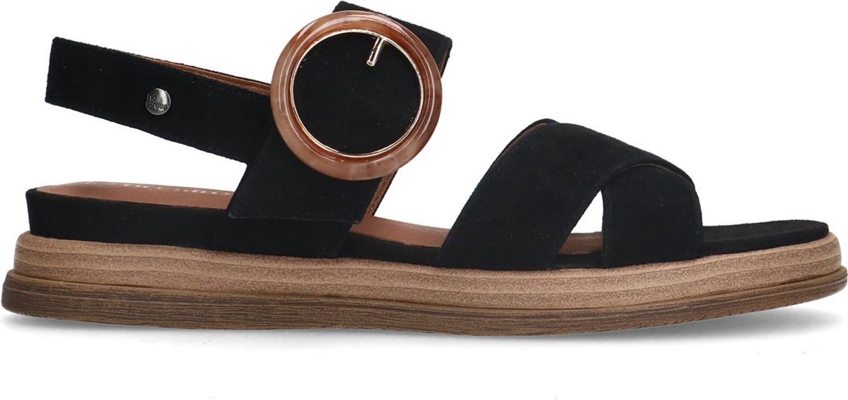 Schwarze Plateausandalen aus Leder mit Schnalle