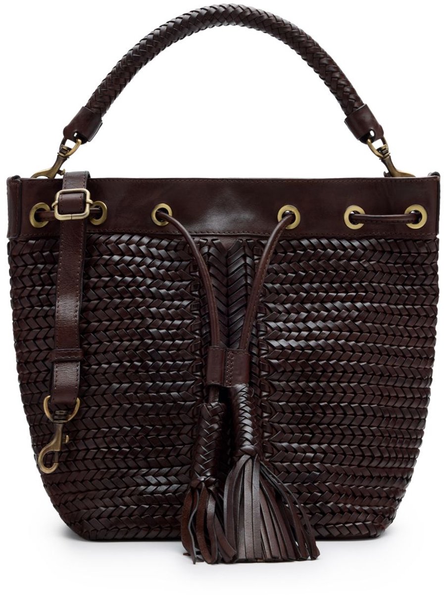 Braune Lederhandtasche mit Flecht-Details