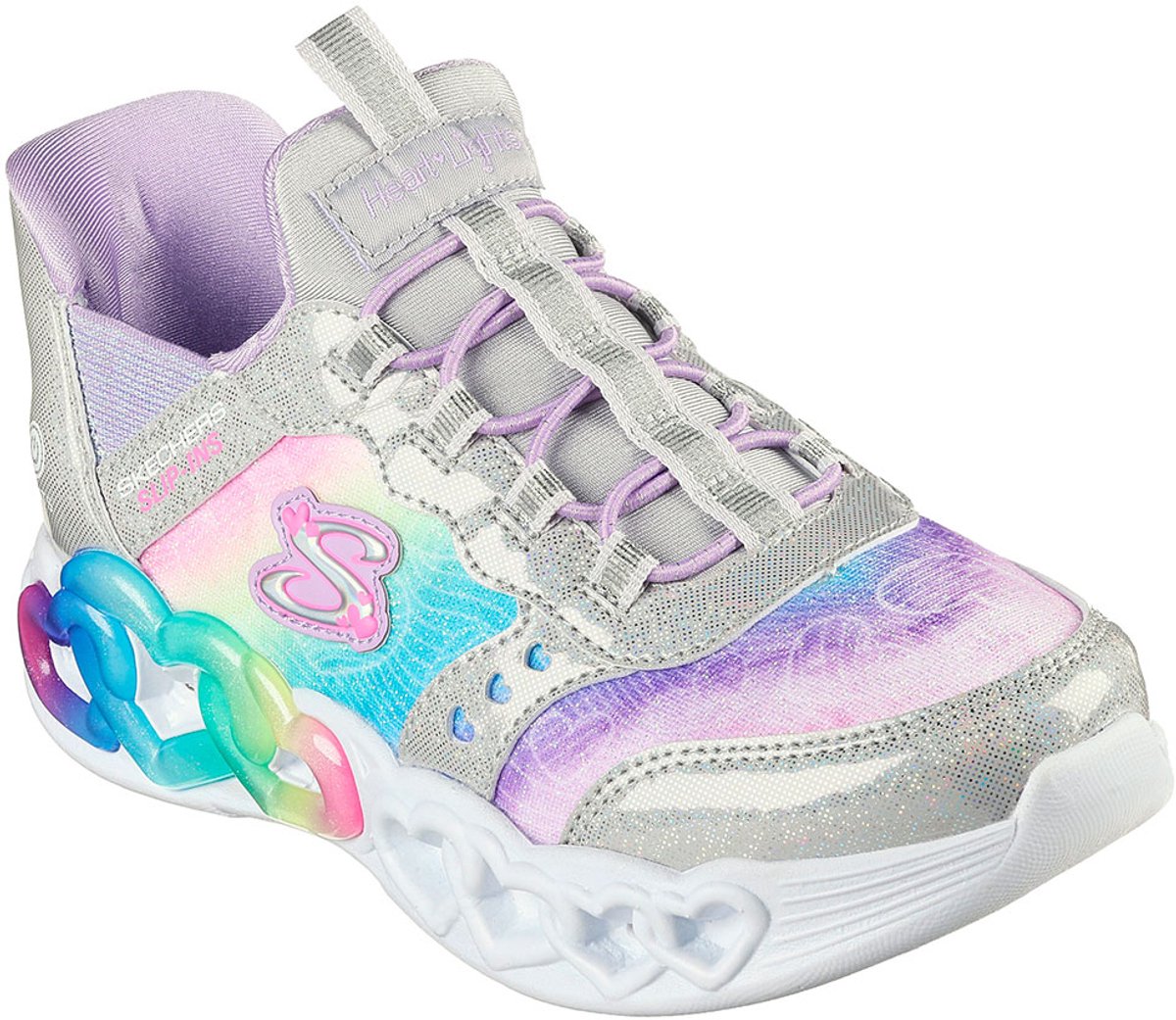 Skechers Mädchen Slip-Ins Flash Technology Stoßdämpfend Langlebig Niedrige Schaftform Freizeit-Schuhe Kinder Sneaker Silber 303755L-SMLT 28.5 white