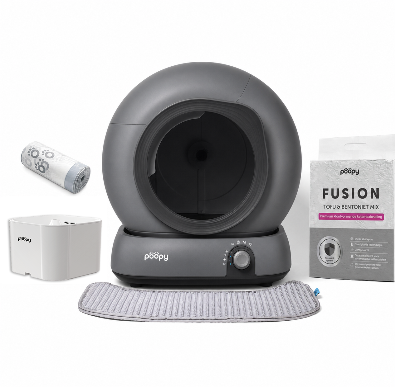 Poopy Nova Pro - Automatische selbstreinigende Katzentoilette - Space Grey - Starterpaket