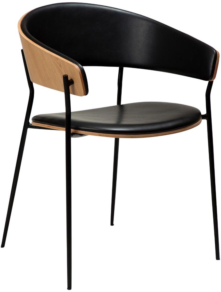 Dan-Form Crib Sessel - Vintage schwarzes Kunstleder und Eichenfurnier mit schwarzen Beinen