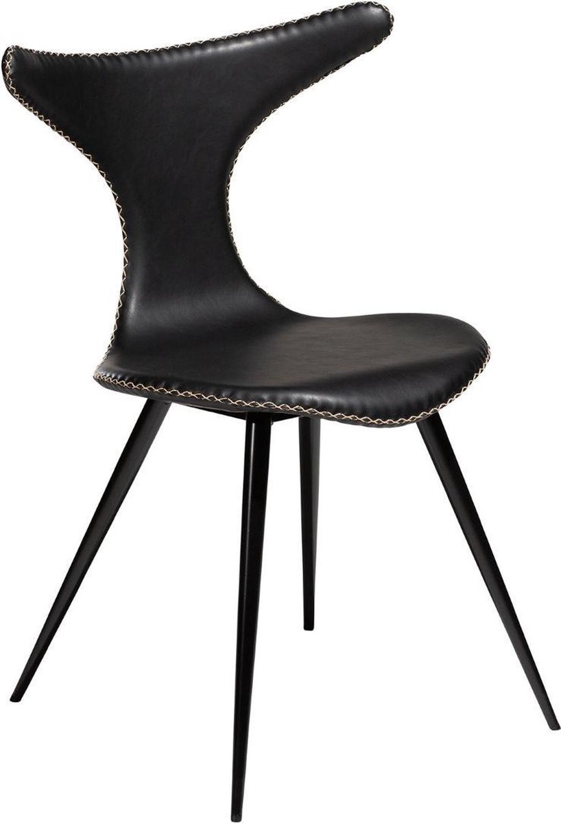 Dan-Form Dolphin Stuhl - Vintage schwarzes Kunstleder mit runden schwarzen Beinen