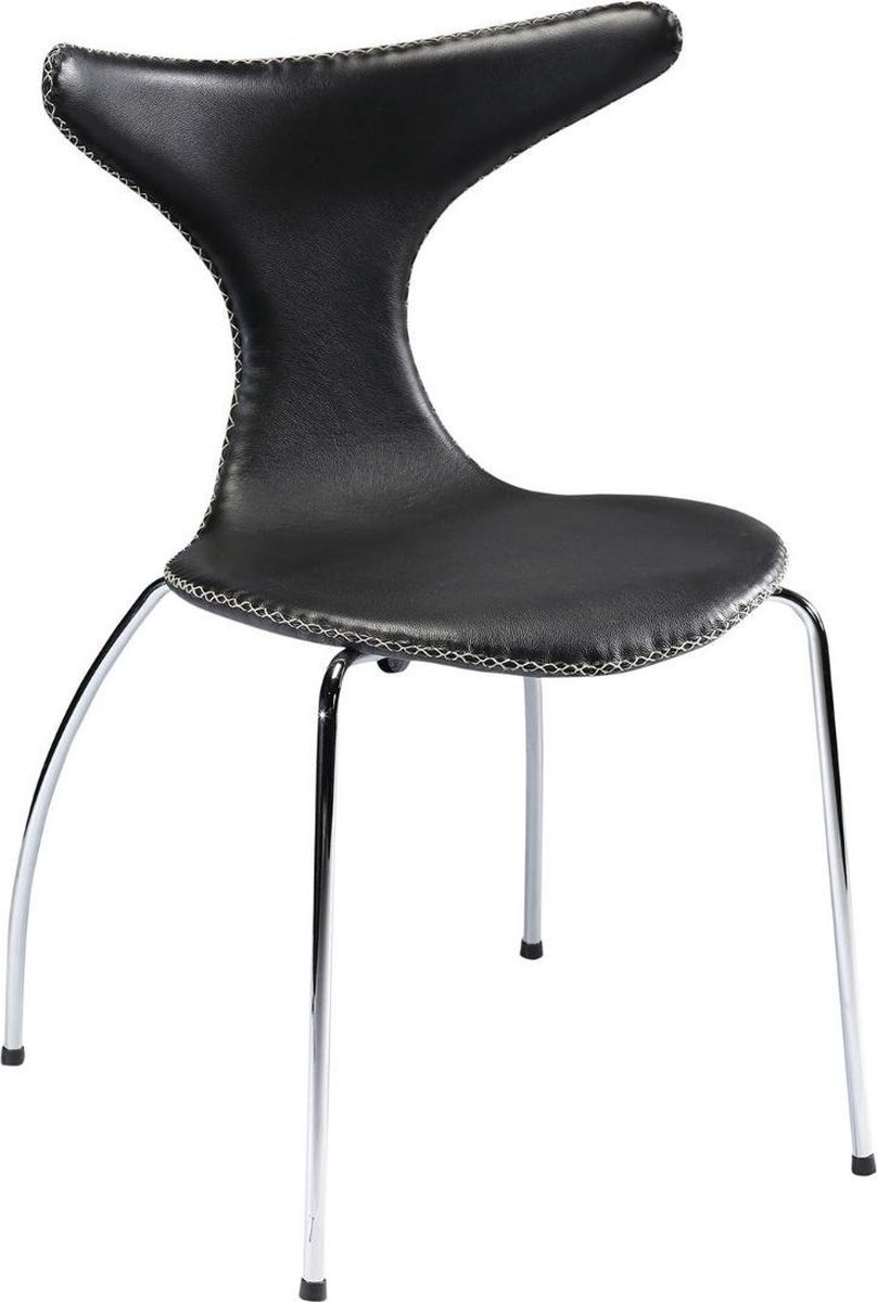 Dan-Form Dolphin Stuhl - Schwarzes Leder mit Chrombeinen