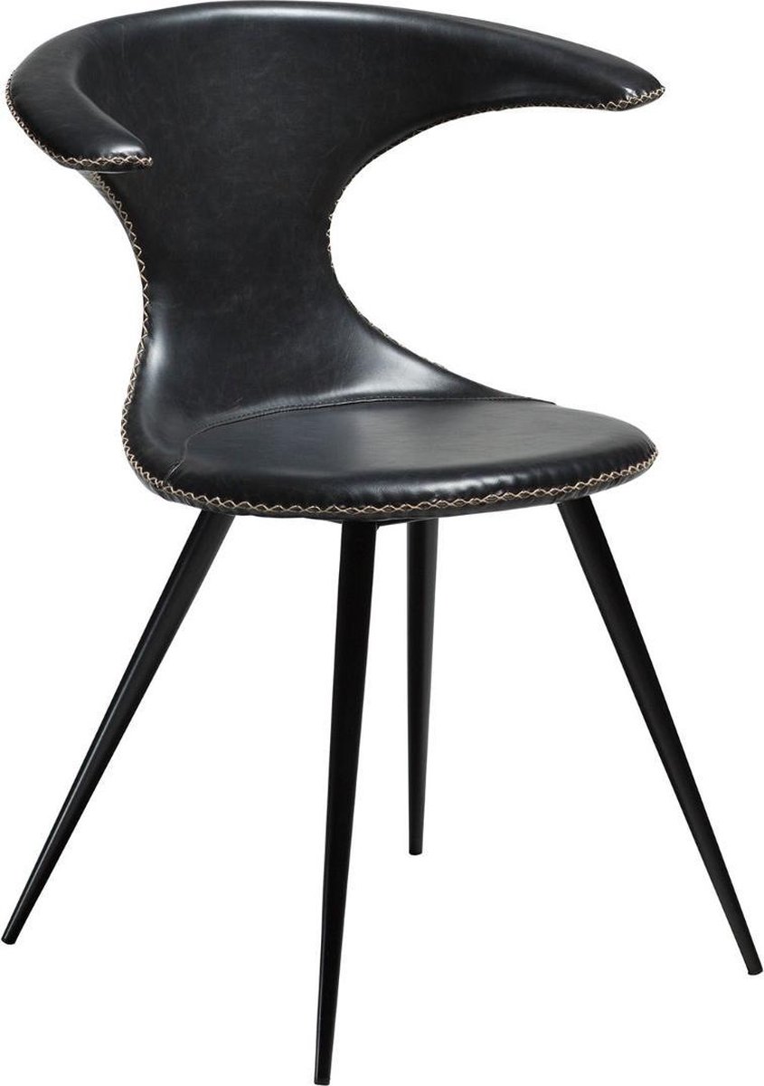 Dan-Form Flair Stuhl - Vintage schwarzes Kunstleder mit runden schwarzen Beinen