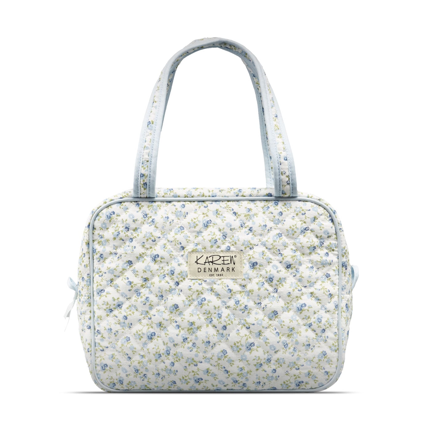 Karen - Große Kulturtasche mit Henkel - Blau klein geblümte Steppdecke - Large