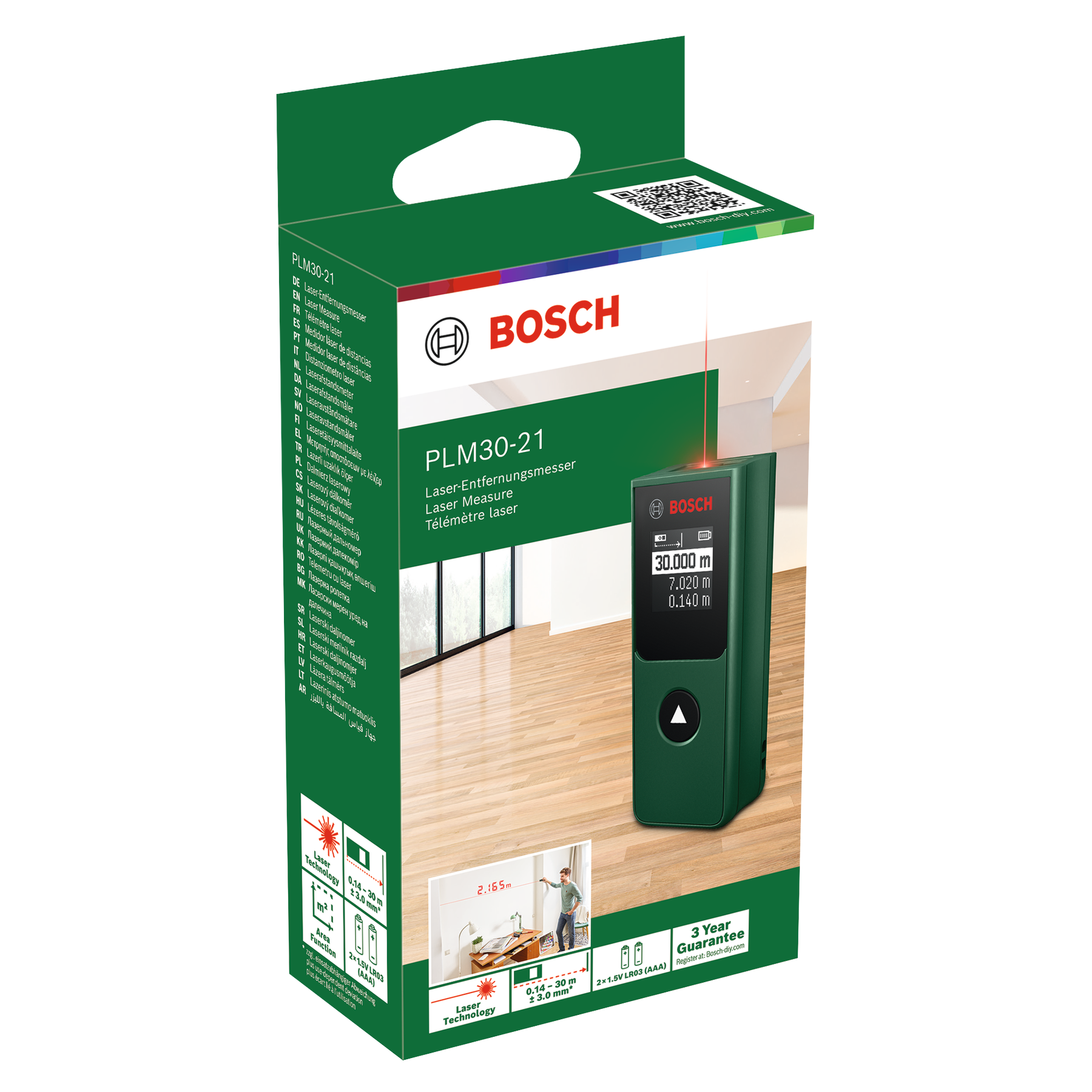 Bosch DIY - PLM 30-21 Laser-Entfernungsmesser mit Quadratmeterberechnung bis 30m