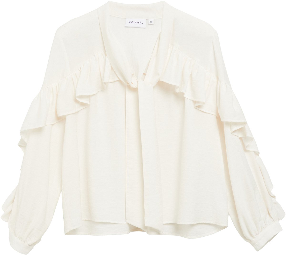 Strukturierte Statement-Bluse mit Knoten und Rüschen-Detail Damen COMMA