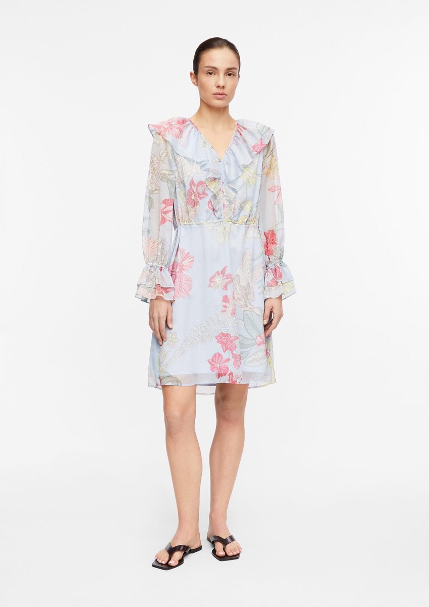Langarmige Kleid mit Volants und Texturmuster Damen COMMA