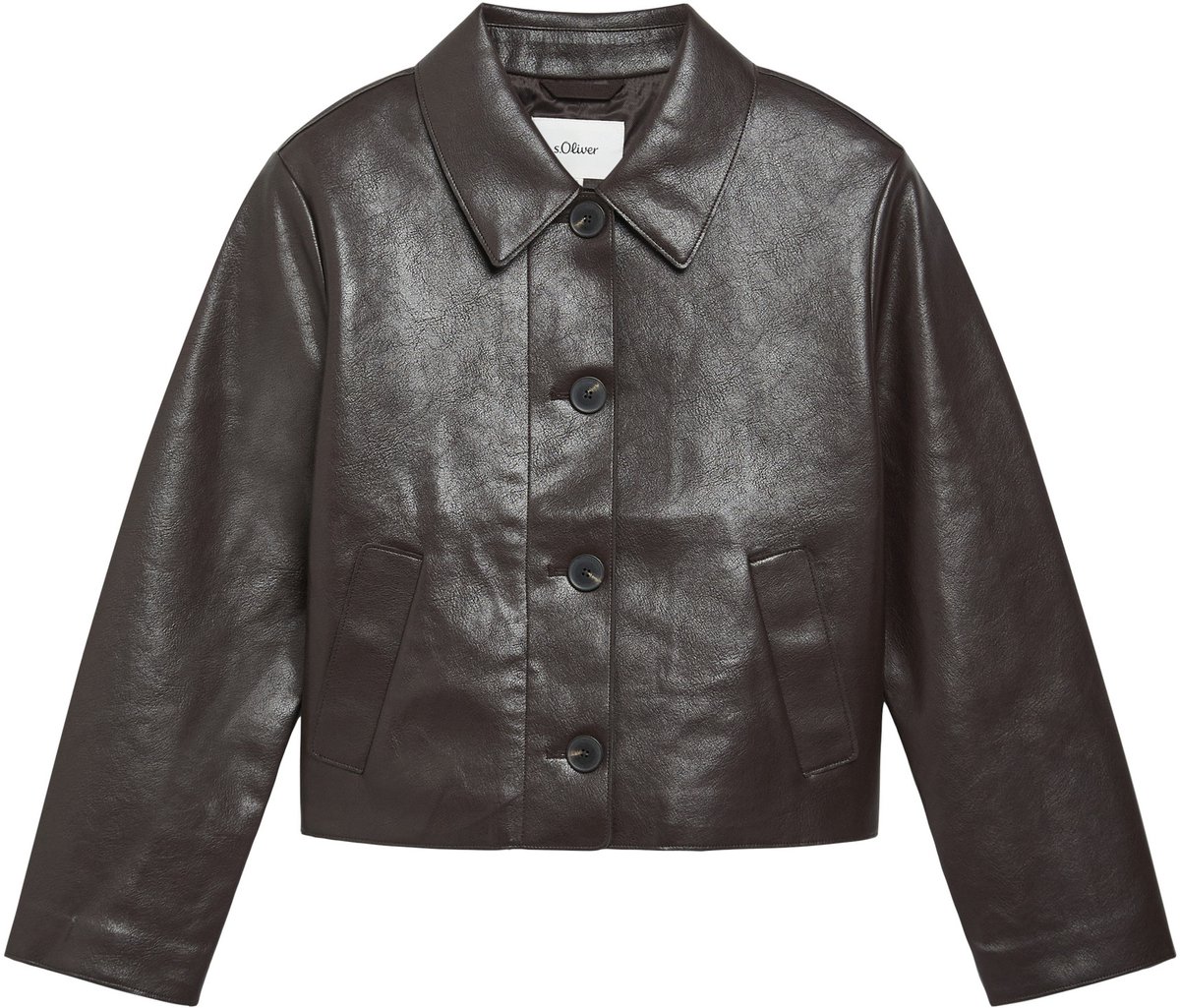 Nappa Kunstlederjacke mit Hemdkragen gerade geschnitten bitter Damen s.Oliver
