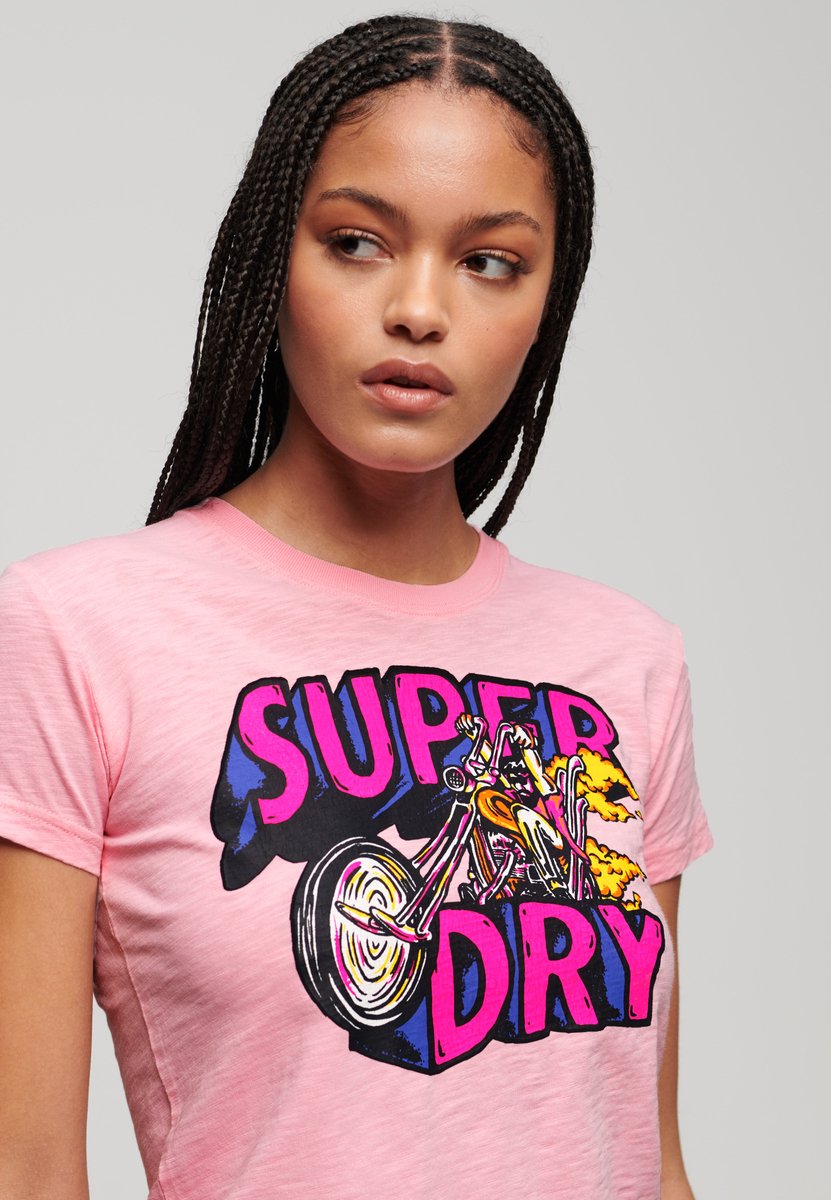 Eng anliegendes T-Shirt mit Neonmotiv, Damen Superdry Motor