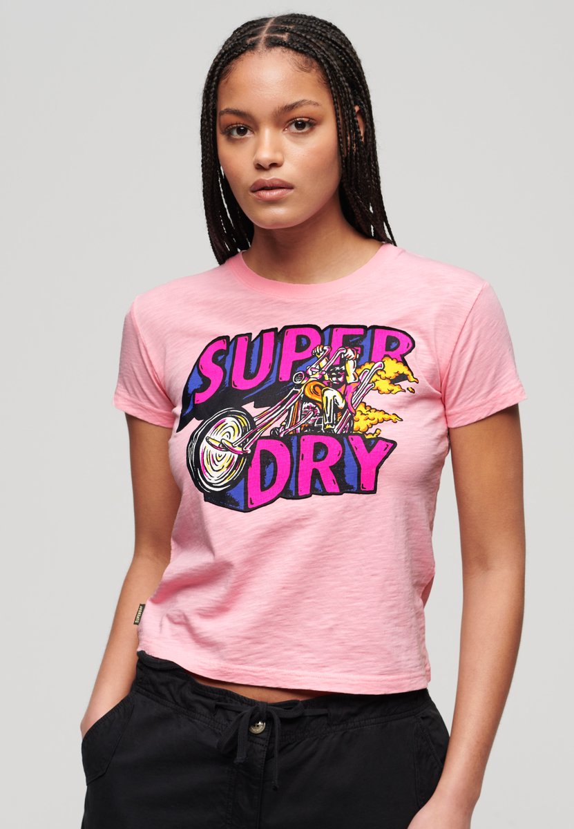 Eng anliegendes T-Shirt mit Neonmotiv, Damen Superdry Motor