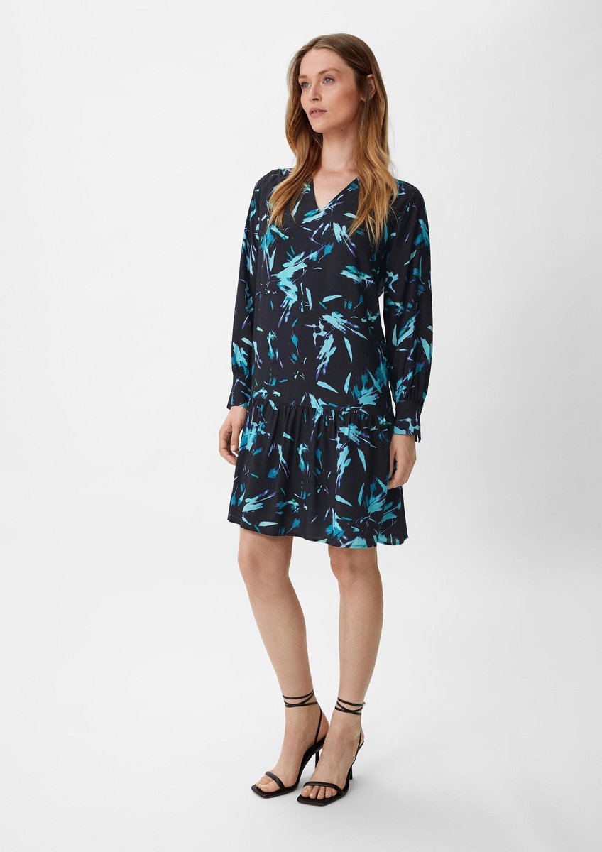 Langarmige Mittellange Viskosekleid mit V-Ausschnitt für Damen COMMA