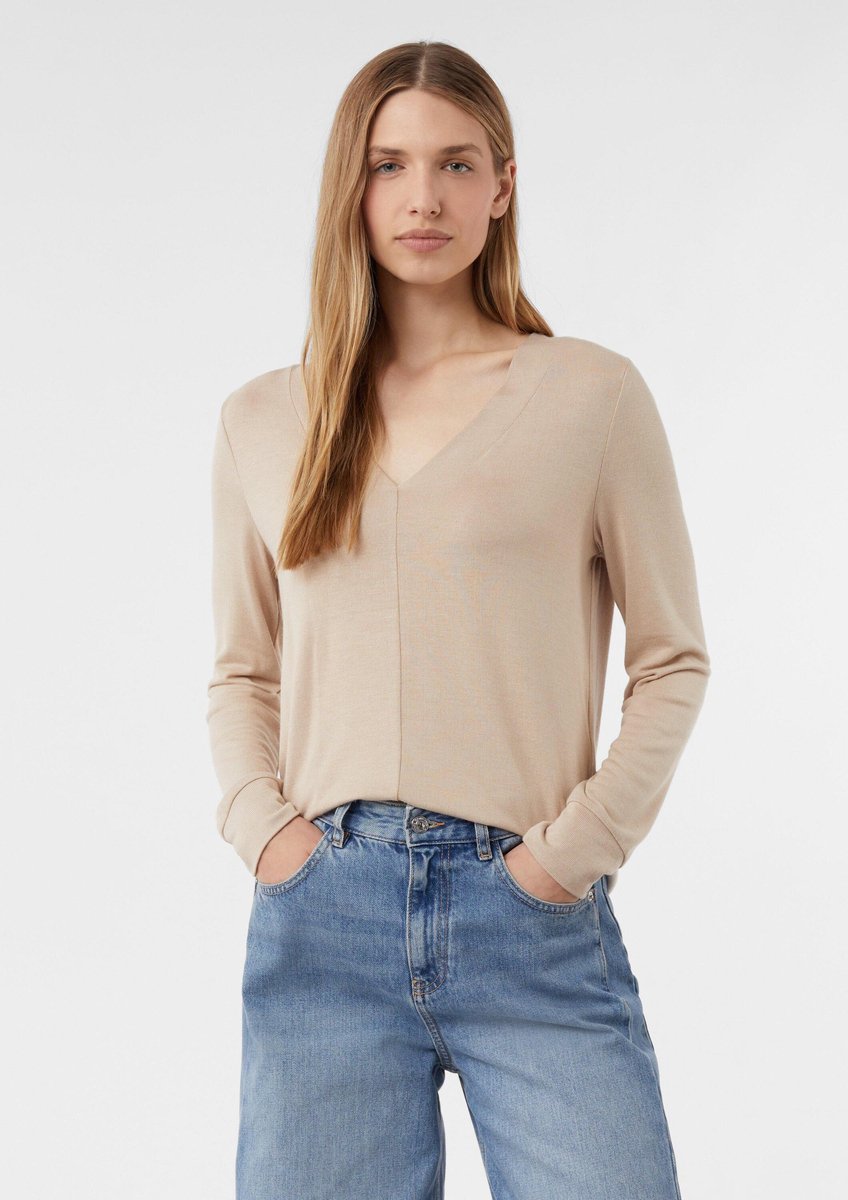 Langarm T-Shirt aus Jersey mit V-Ausschnitt für Damen COMMA