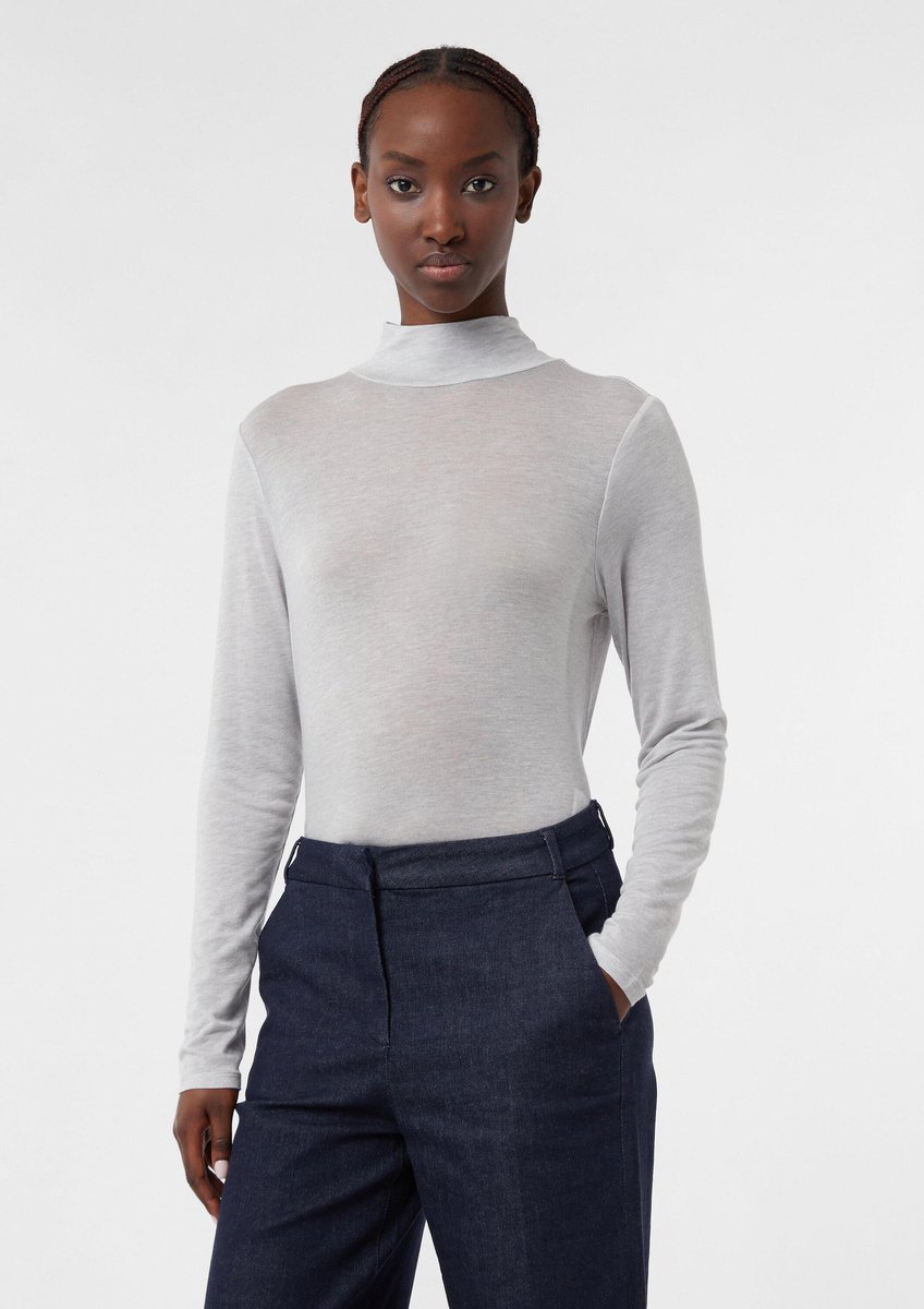 Damen Langarmshirt aus Lyocell mit Stehkragen COMMA