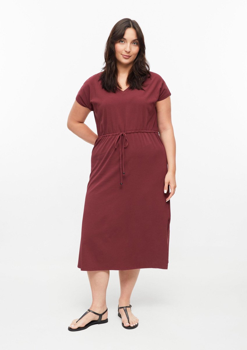 Midikleid aus Baumwollmischung mit Kordelzug und V-Ausschnitt Damen s.Oliver