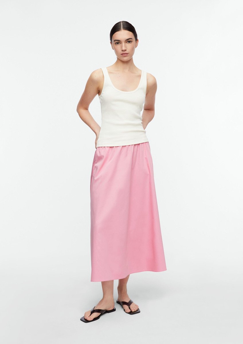 Damen Midi-Jupe aus dehnbarer Popeline mit schwingendem Schnitt und italienischen Taschen COMMA