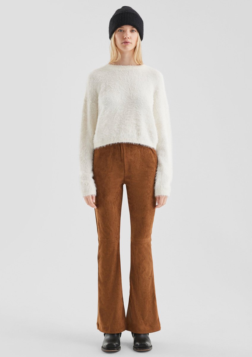 Hochgeschnittener, weicher Damen-Synthetik-Suede-Evasé-Hosen QS