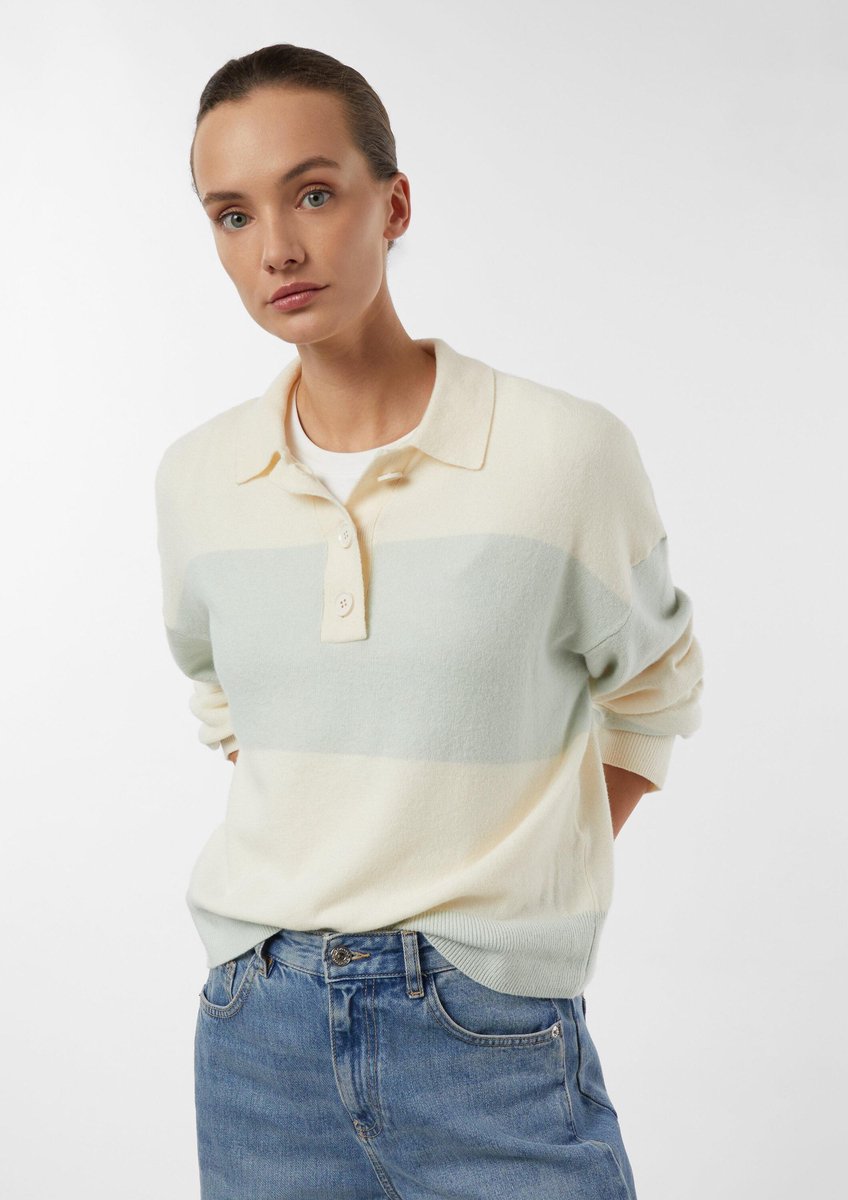 Pulli mit gestreiftem Polo-Kragen aus feinem Garn für Damen COMMA