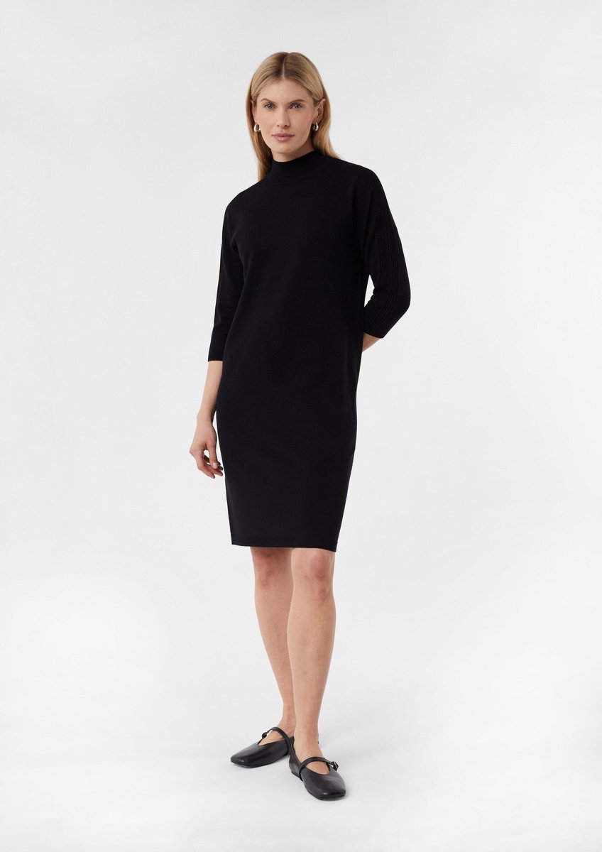 Kurzstrickkleid aus gerippter Viskose mit Stehkragen 3/4-Ärmel Damen COMMA