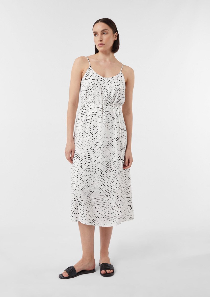 Mitternachts Satin-Midikleid mit Punkten Verstellbare Spaghetti-Träger für Damen COMMA