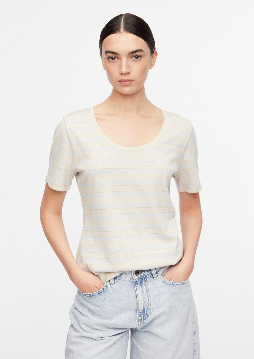 Gestreiftes Baumwollmischung T-Shirt für Frauen COMMA