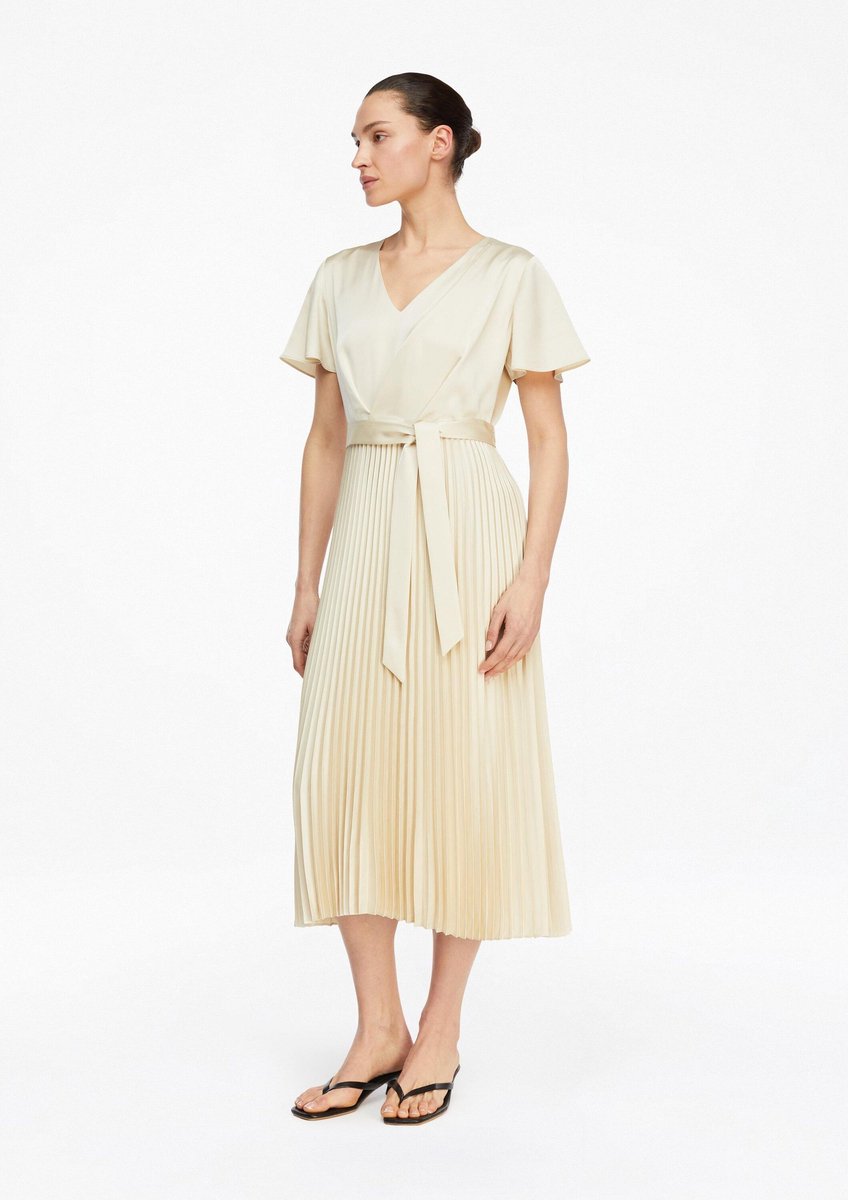 Satin Kleid mit V-Ausschnitt und Volantärmeln, tailliert, Damen COMMA