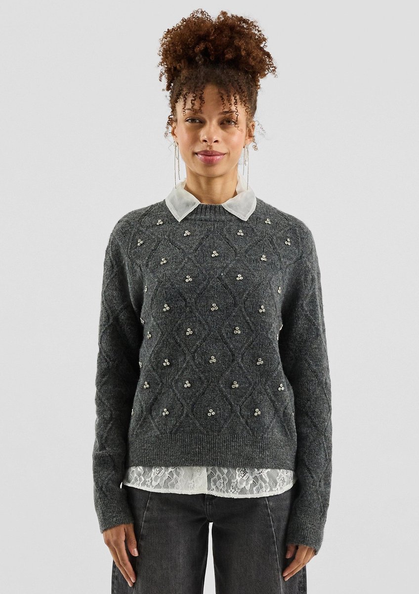 Strass-Verzierte Pulli vorne Damen QS