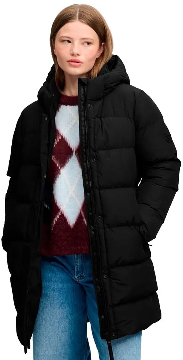 Damen lange Steppjacke mit Kapuze Superdry