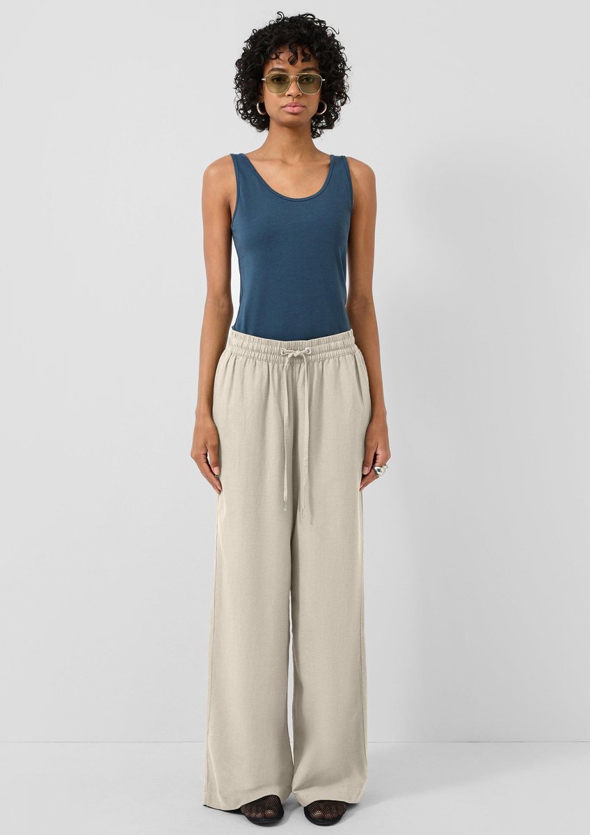 Baumwoll-Linen-Mischhose mit elastischem Bund und weitem Bein Damen QS