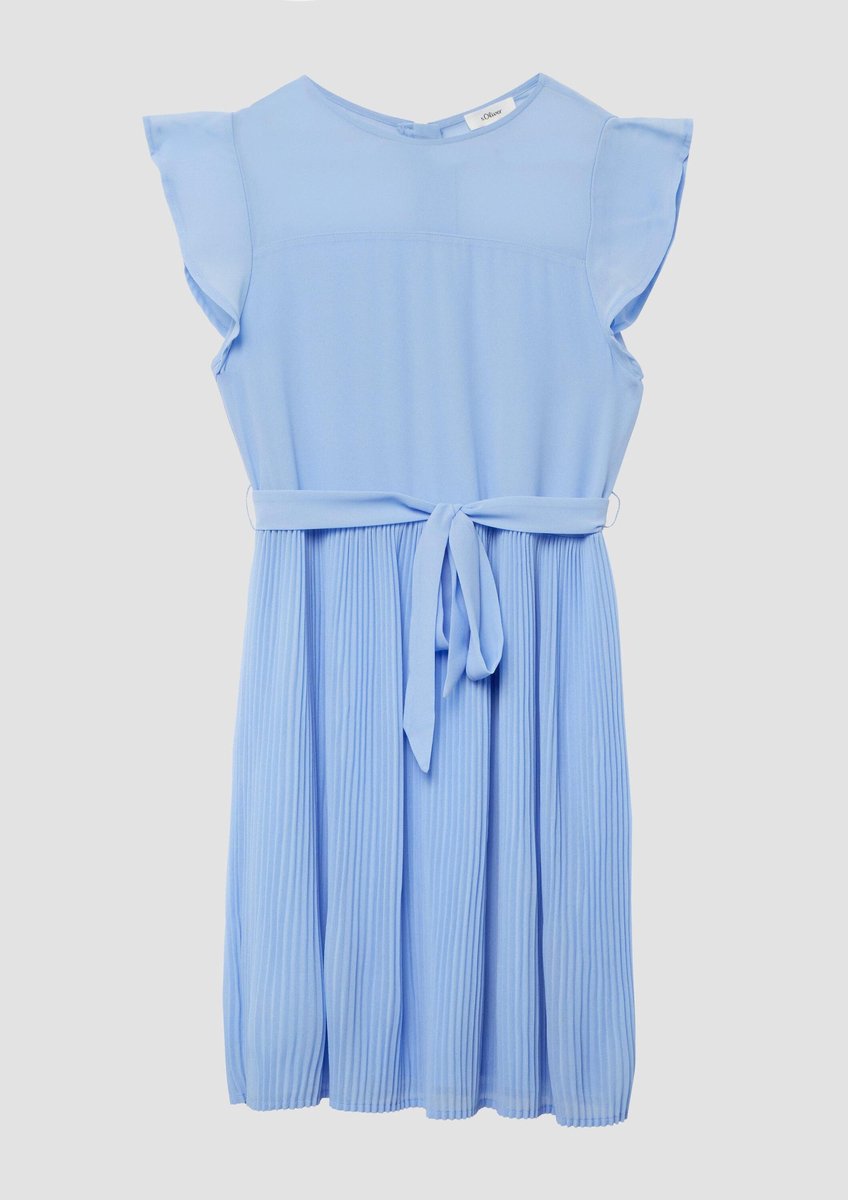 Kurzes Chiffon-Kleid mit Rüschensleeves und bindbarem Gürtel für Mädchen s.Oliver
