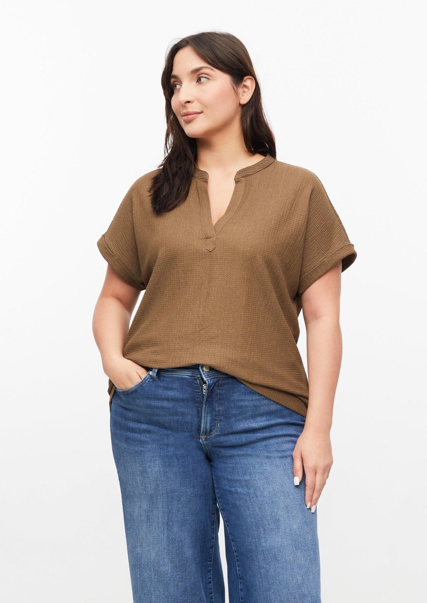 Strukturiertes V-Ausschnitt T-Shirt Damen s.Oliver