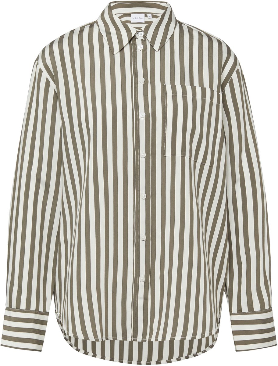 Langarm-Jacquard-Bluse mit Streifen und Brusttasche für Damen COMMA