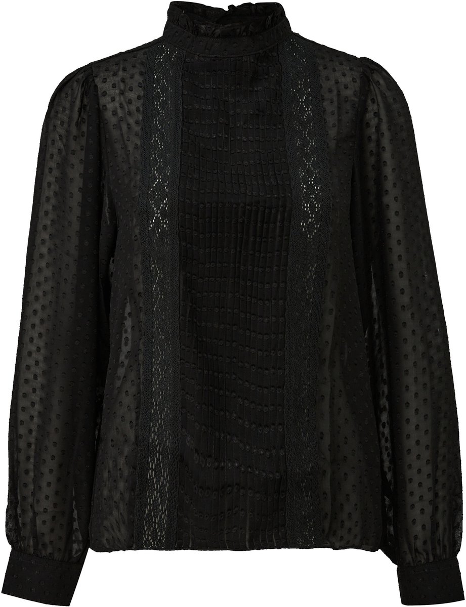 Transparente Chiffon-Bluse mit Paspel und Rüschen am Stehkragen Damen QS