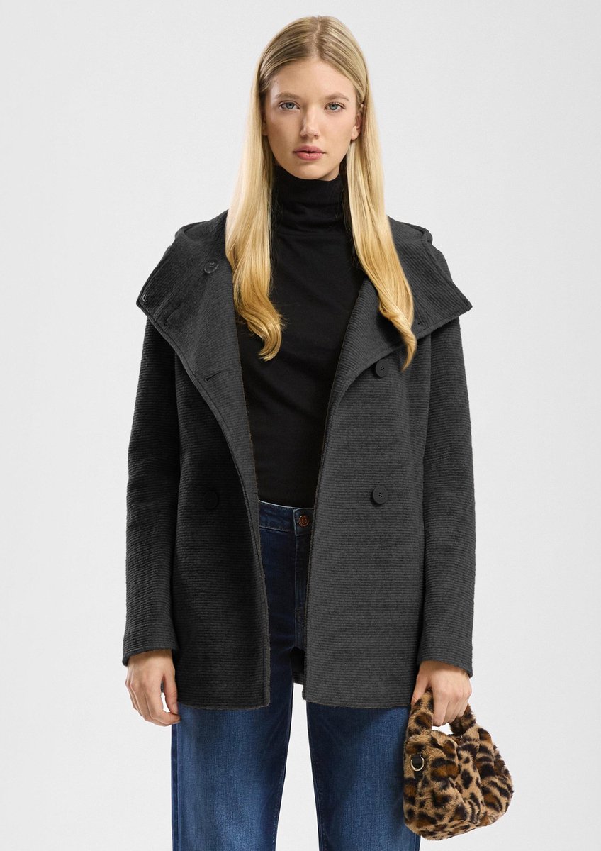 Woll-Optik Mantel mit Kapuze für Damen QS