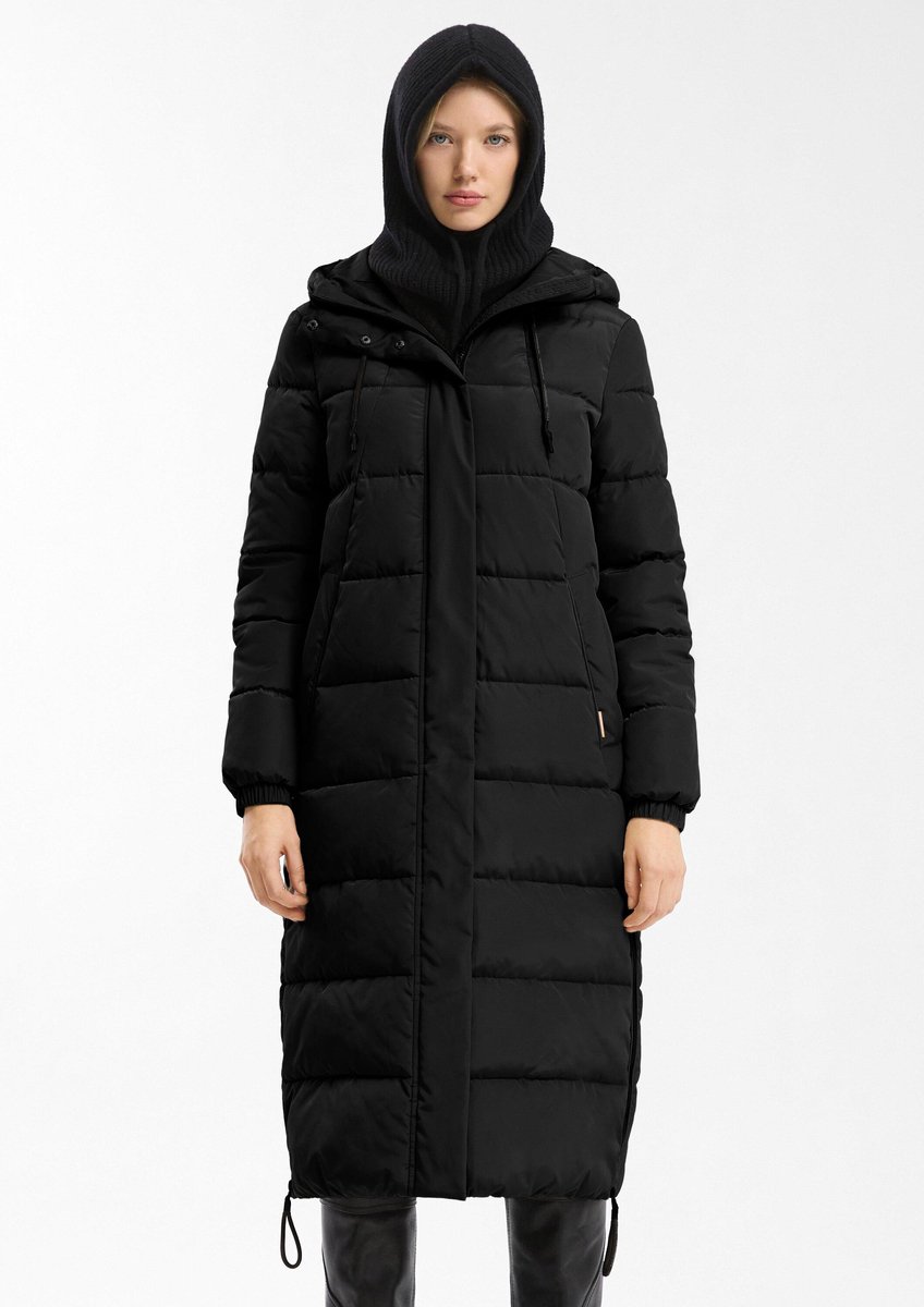 Damen lange Steppjacke mit Kapuze und Kordelzug QS