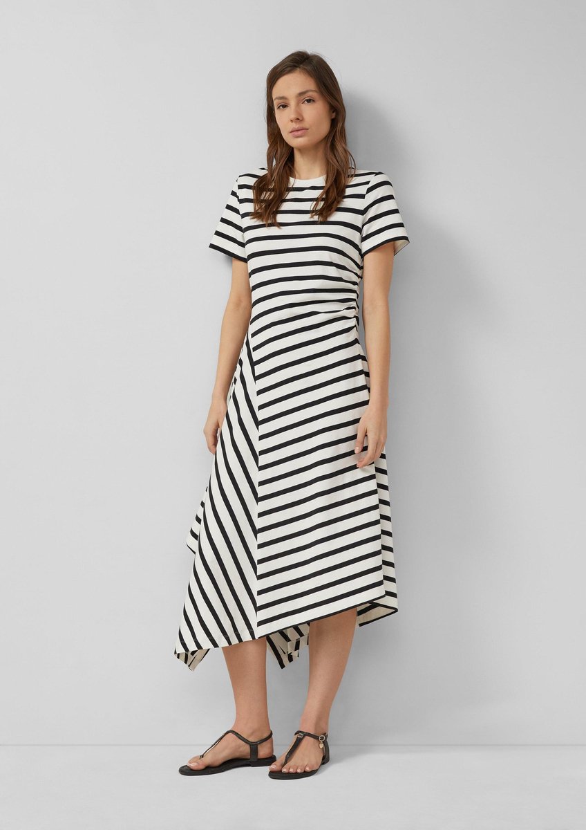 Gestreifte Jersey-Midikleid mit Raffung und Rundhalsausschnitt Damen s.Oliver
