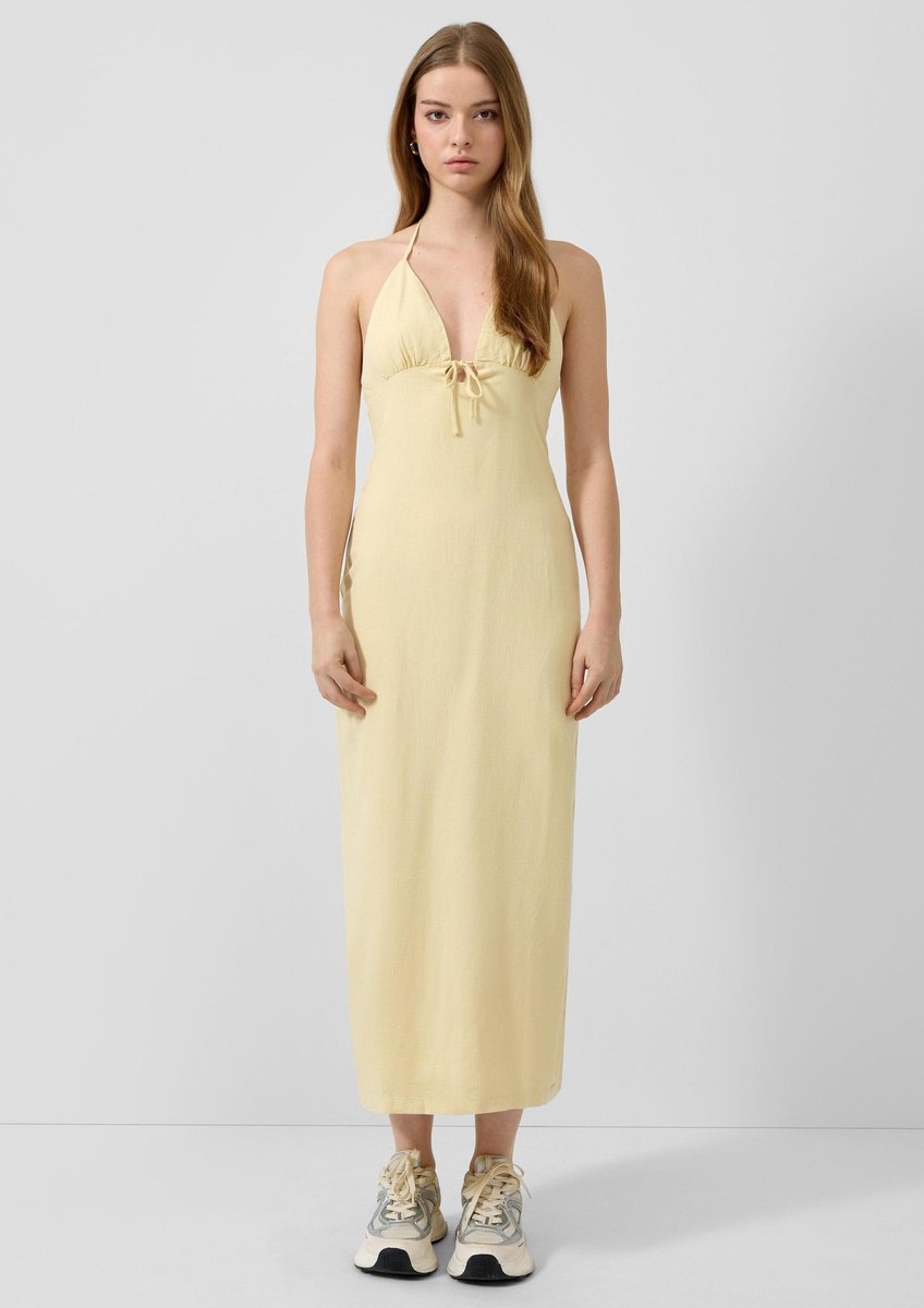 Damen Leinen-Mix taillierte Robe mit Stehkragen QS