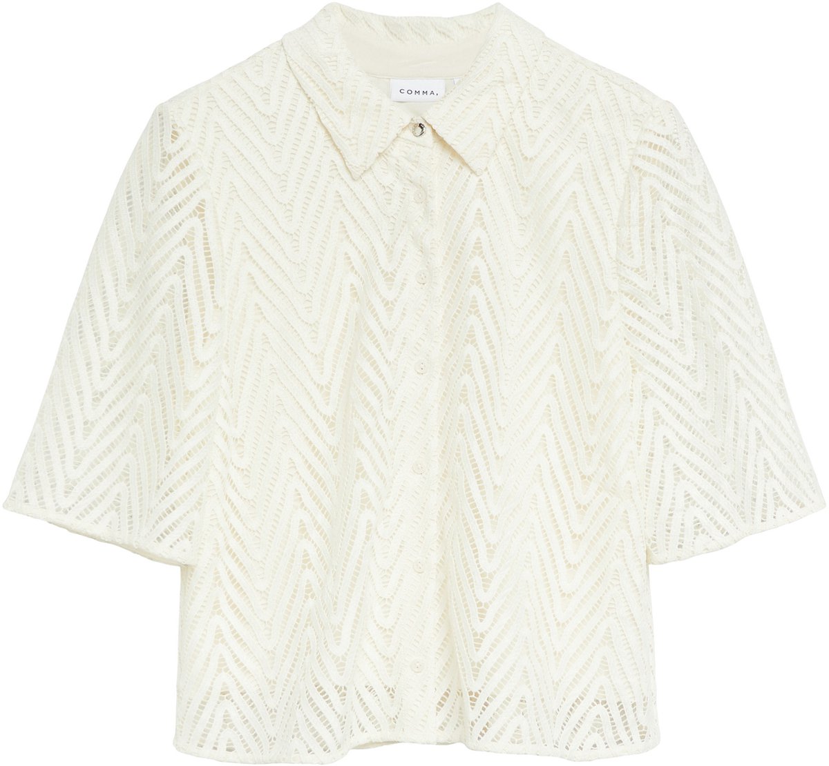 Bluse aus Spitze mit Hemdkragen und halblangen Ärmeln Damen COMMA