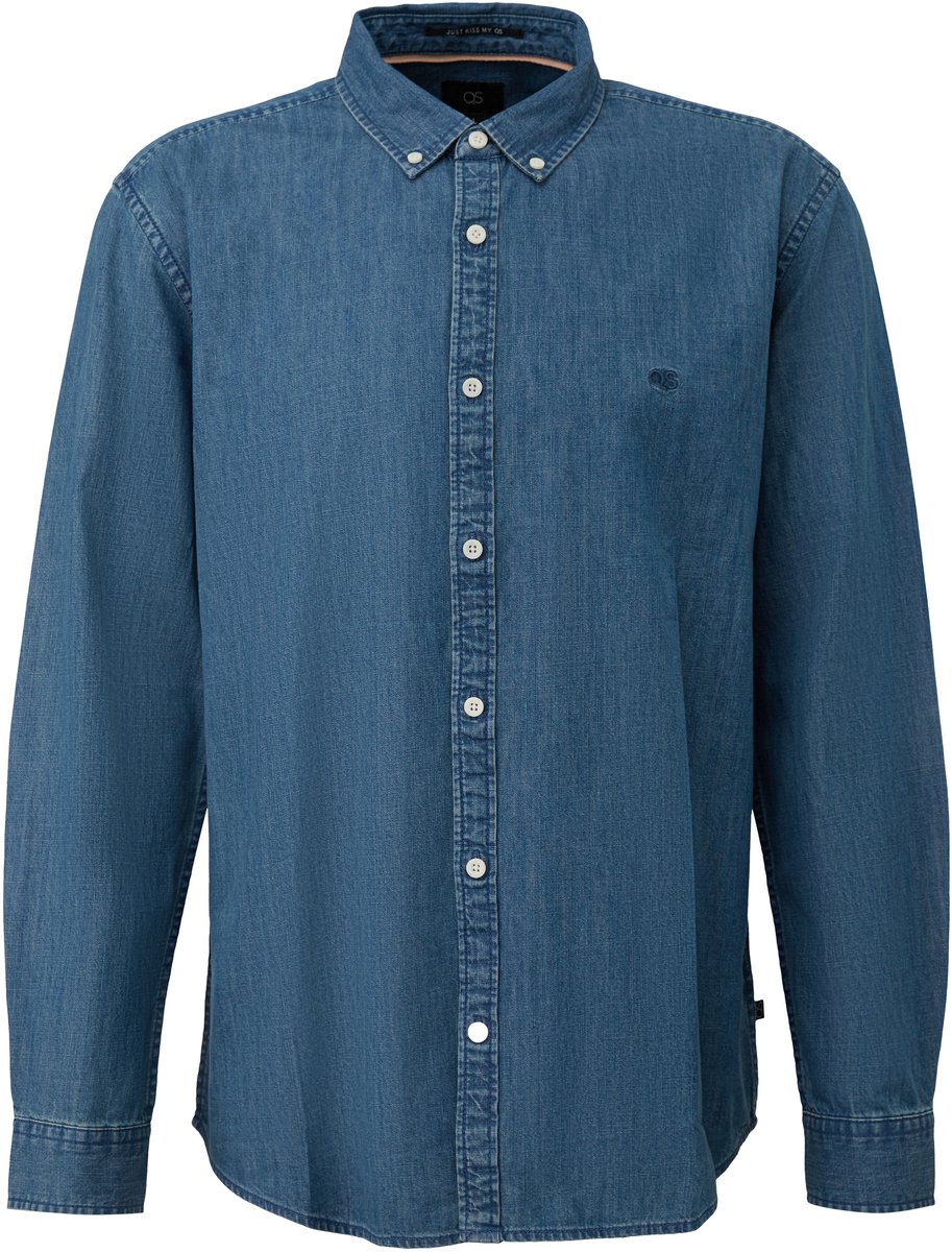 Jeanshemd mit Kentkragen und Stickerei QS